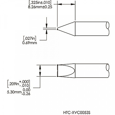 Картридж-наконечник для СV/MX-HTD, клин с выемкой, 5.3х8.3мм (замена HTC-7VC0053S)